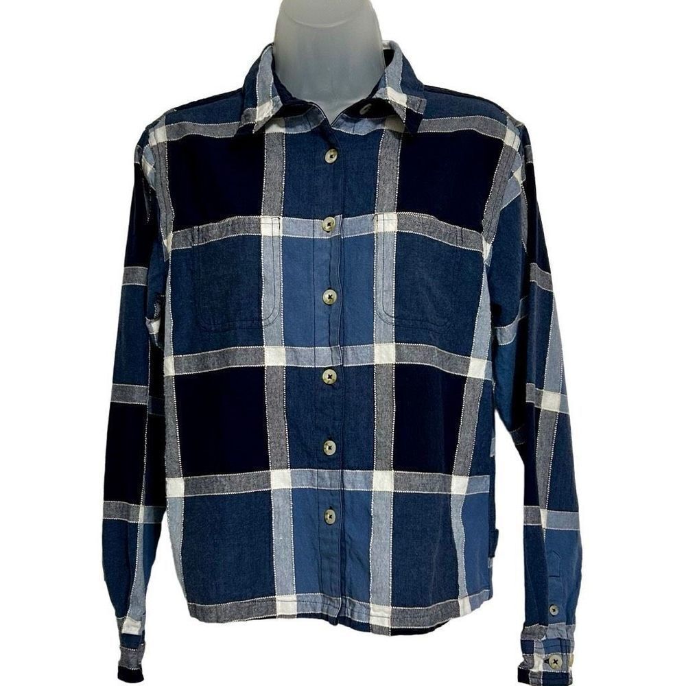 Cabin Creek Buttons Up Shirt Women's Size Small Blue & White Collar Long Sleeve